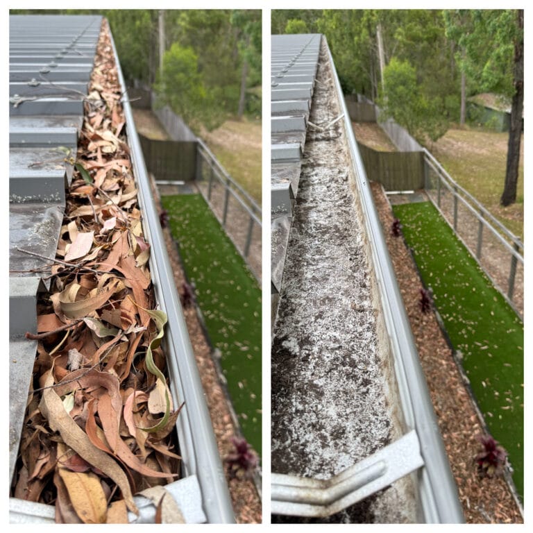 Before and afetr gutter cleaning in Brisbane
