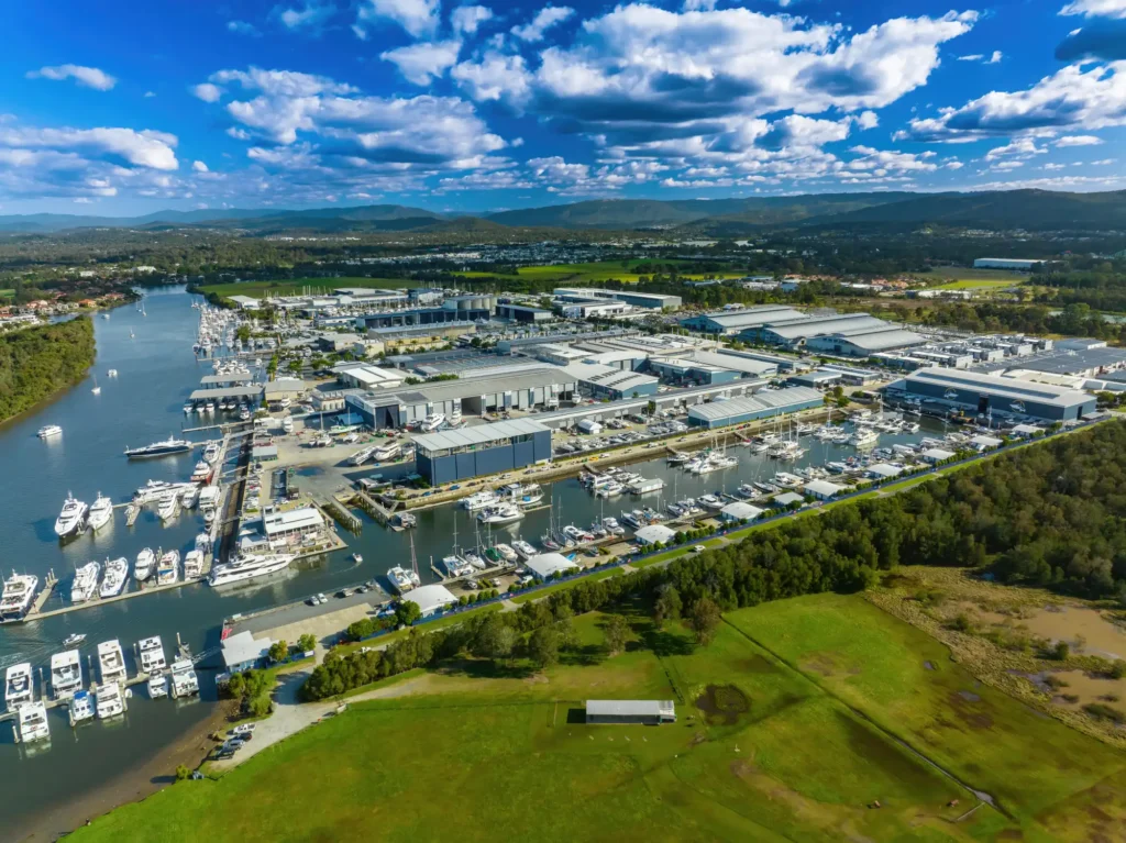 Coomera QLD harbor filled with docked boats